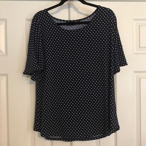 NAVY/WHITE DOTTED BLOUSE - RUFFLE SLEEV